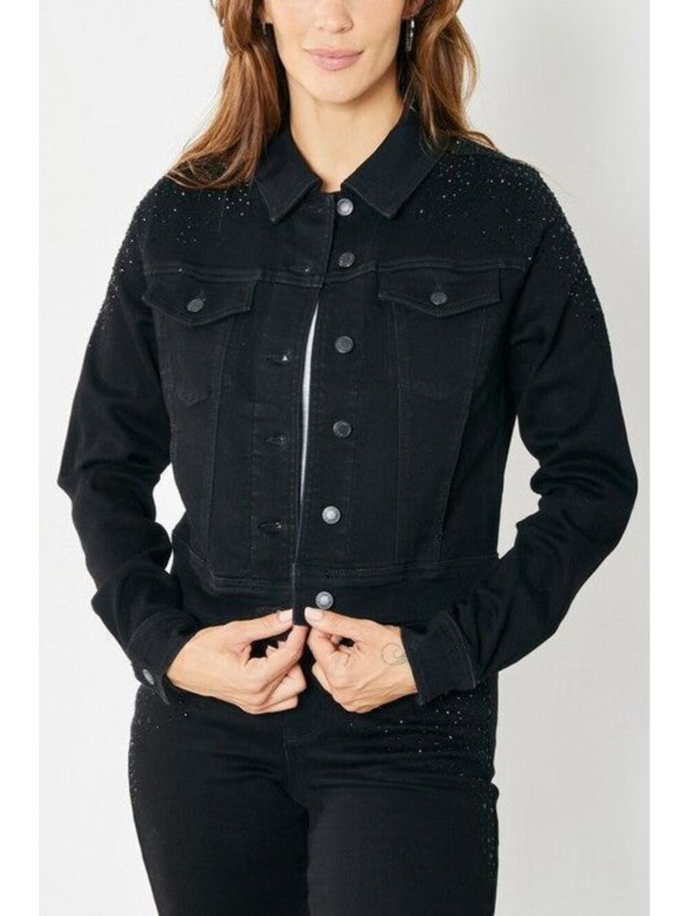 Judy Blue Black Rhinestone Jean Jacket Size S